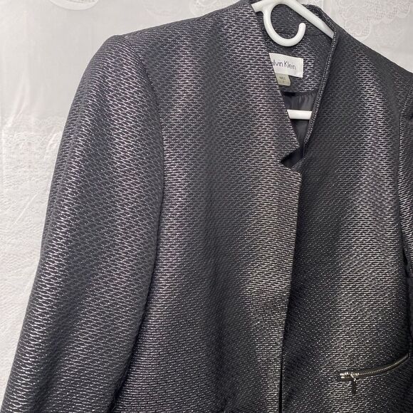 CALVIN KLEIN Women Black Polyester Metallic Lined Open Front Blazer Size 2 - Picture 3 of 12
